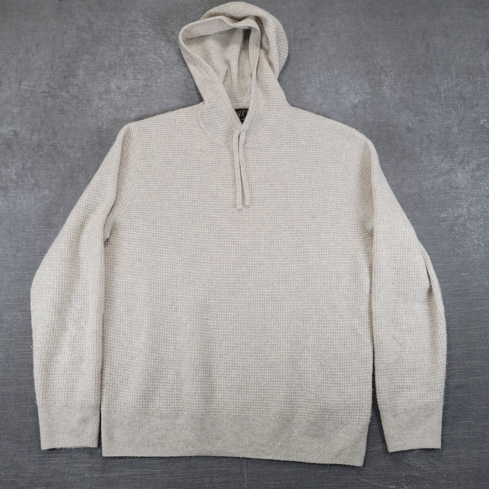J. Crew Womens 100% Cashmere Waffle Knit Hoodie Sweater Beige Tan Medium Y2K